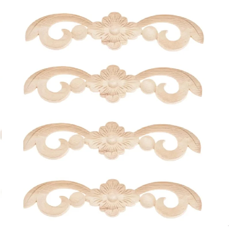 

4Pcs/lot Long Center Door Onlay Applique Frame Decorative Wood Carved Decal Door Decorate Wall Cabinet Furniture Crafts 25x6cm