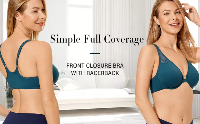 Entyinea Racerback Bras for Women Front Closure Plus Size Full