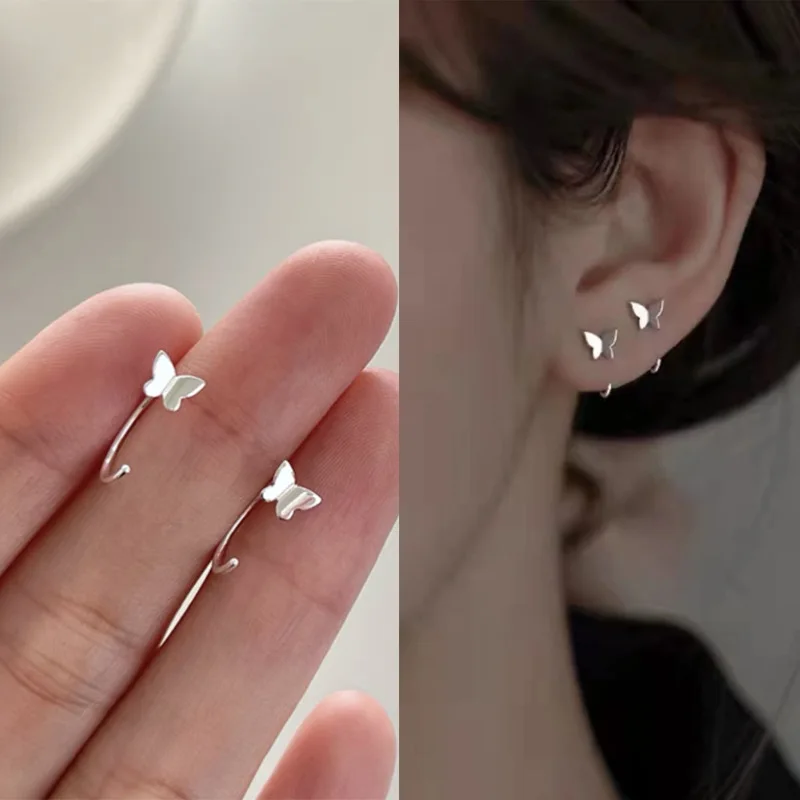 Trendy Butterfly Star Snake Flower Stud Earrings for Women Metal Small Jewelry Scissors Rhinestones Ball Beans Heart Earrings 3
