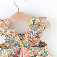 2 Pcs Summer New Baby Girl Dress Fashionable Floral Fly Sleeve Cotton Dress with Crossbody Bag Suitable for Babies Aged 0-3 5