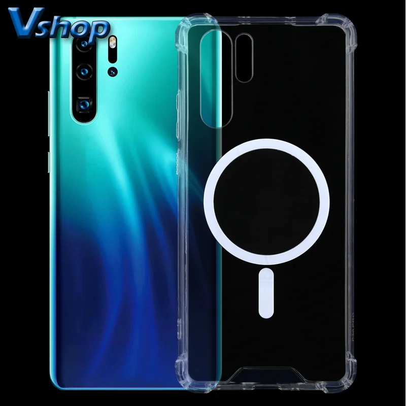 For Huawei P30 Pro Magsafe Case Clear Four-corner Airbag Shockproof PC + TPU Case with Magnetic