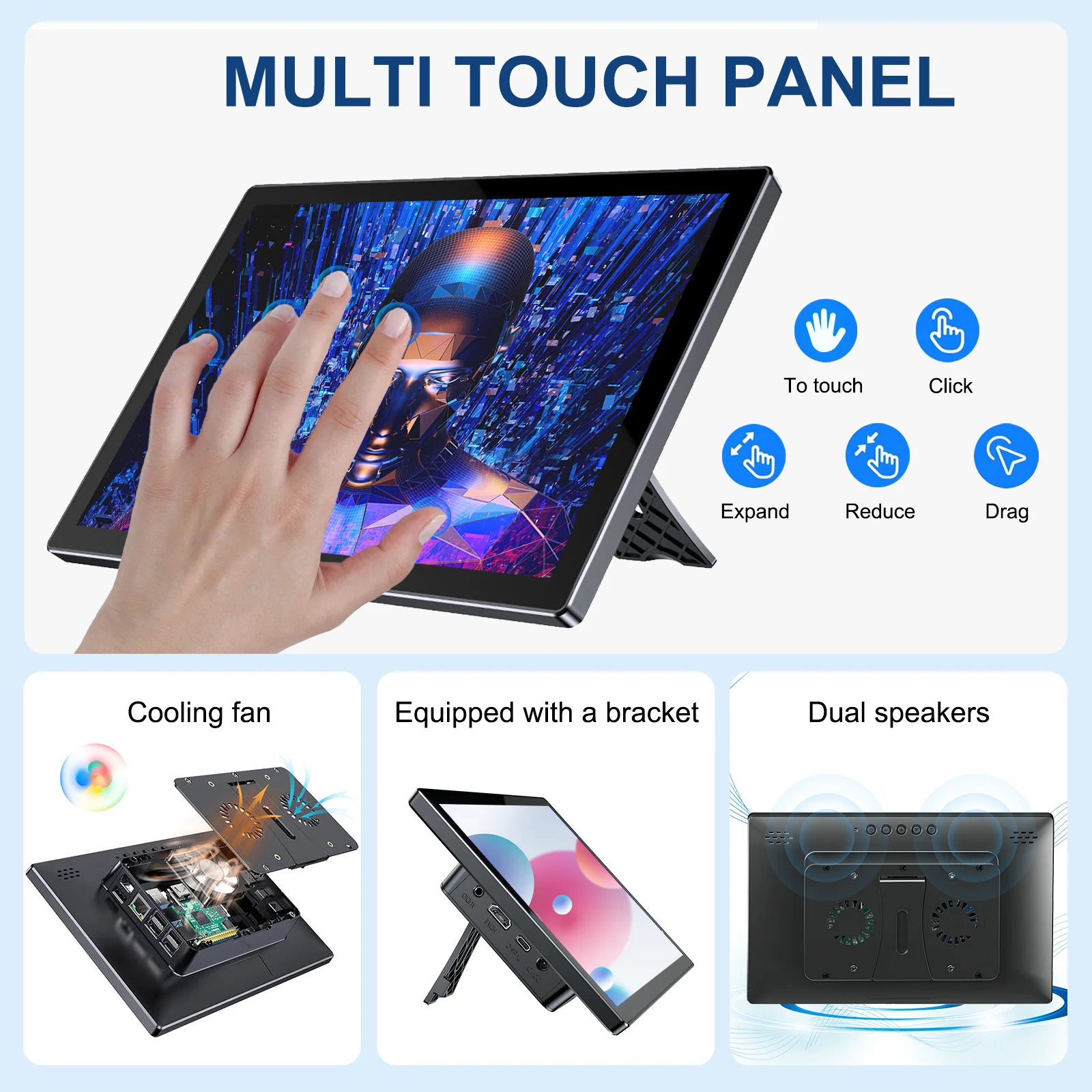 10.1인치 터치스크린 모니터 1280x800 라즈베리 파이 5 4 3 스위치 엑스박스 PS4 노트북 PC TV 멀티 디바이스 확장 디스플레이 호환
