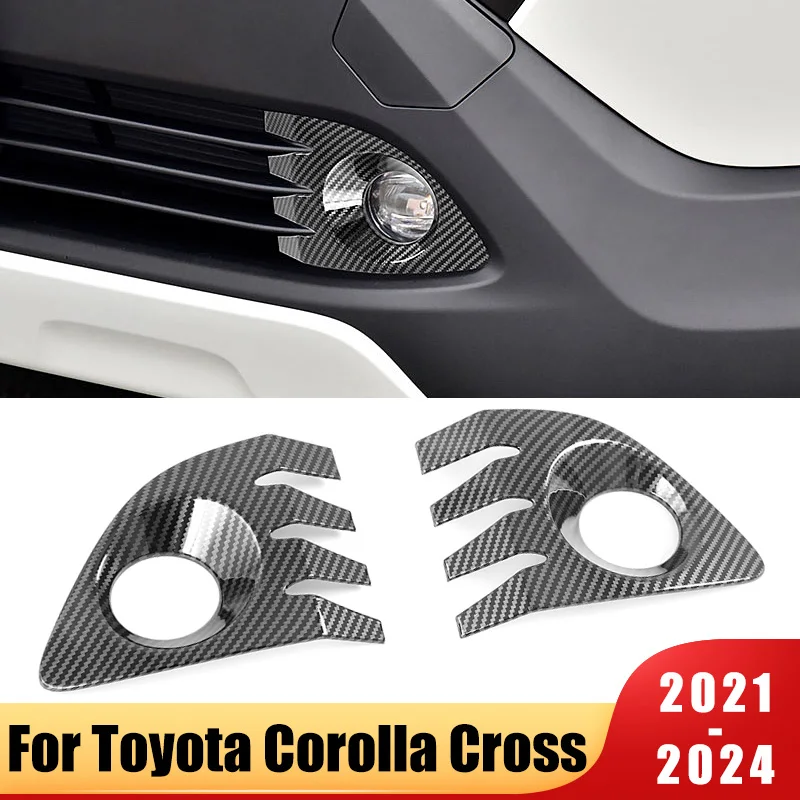 For Toyota Corolla Cross 2021 2022 2023 2024 XG10 Hybrid ABS Carbon Car Front Fog Light Frame Trim Covers Sticker Accessories 1