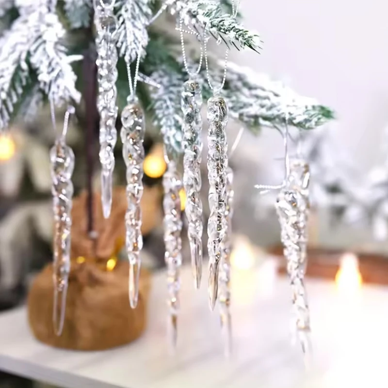 Crystal Snowflake Clear Simulation Ice Pendants Xmas Tree Hanging Ornaments Winter Theme Party Christmas Decor 12/24Pcs