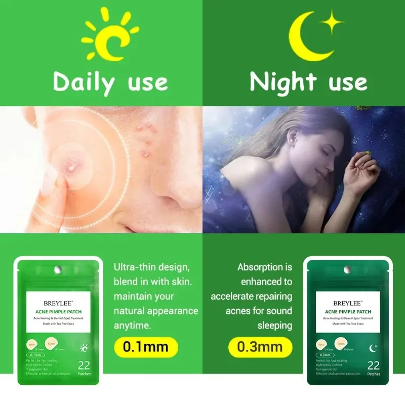 Acne Stickers 0.1mm Natural Tea Tree Acne Pimple Patch Stickers Waterproof Day and Night Use Blemish Spot Facial Mask Skin Care Tools