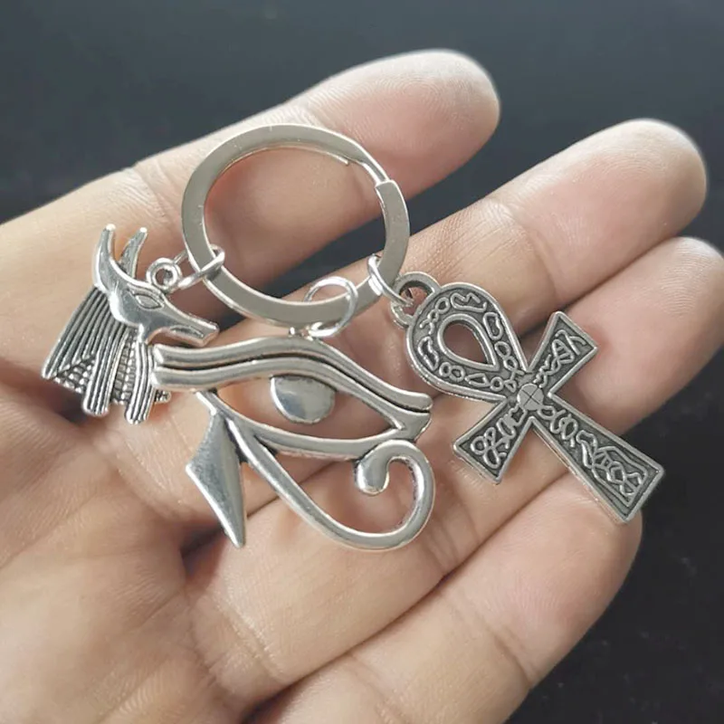 Rainha egípcia antiga Anubis Chaveiro para Alarme, Egito Chaveiro, Horus Eye, Ankh Cross Charms, Homens e Mulheres Acessórios