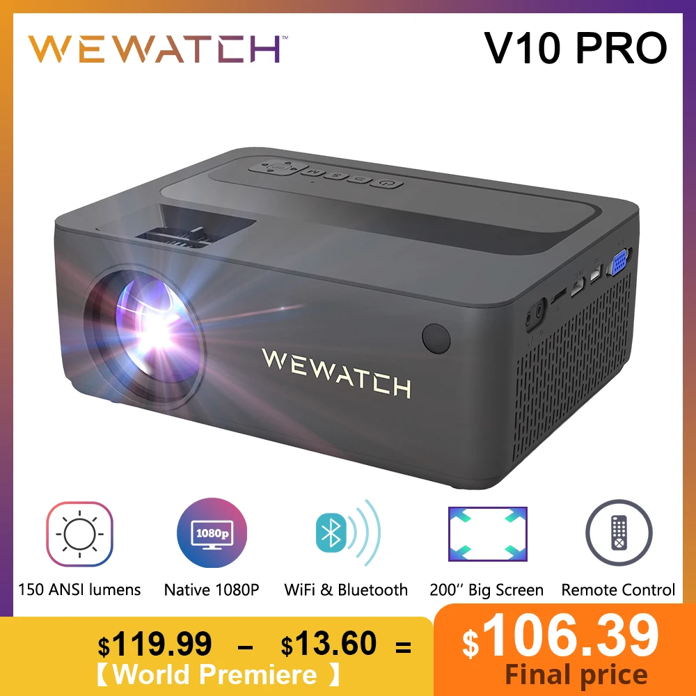 Портативный мини-проектор wewatch V10 Pro 1080 лм Wi-Fi |