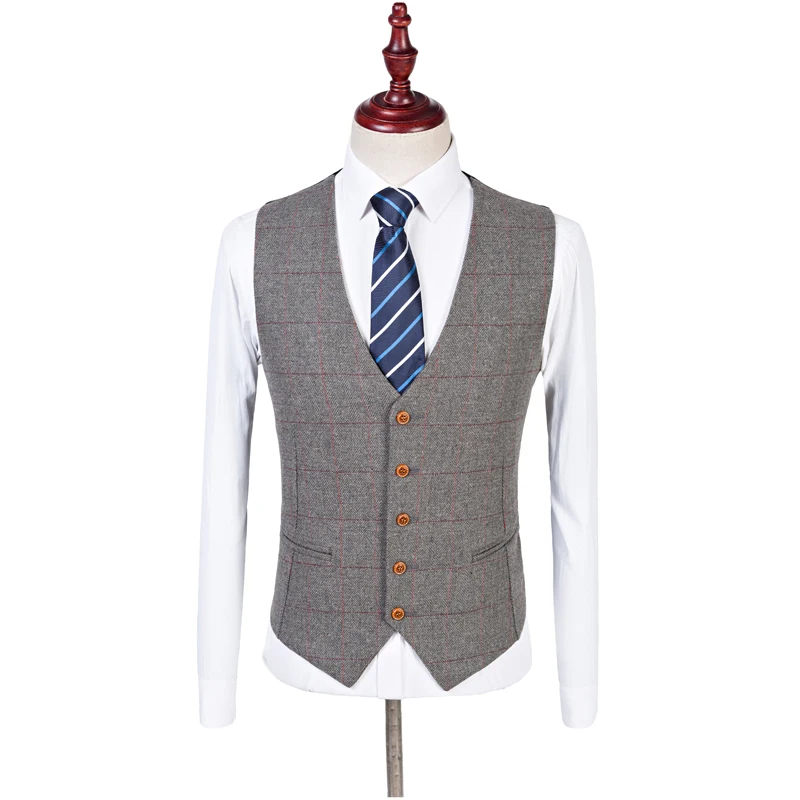 Latest Coat Pant Designs Suit Wool Grey Tweed Retro British Style Wedding Slim Fit Blazer Business Suits For Men 3 Piece