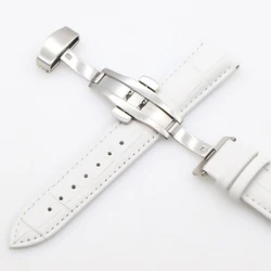 Luxurious Genuine Leather Watch Strap with Butterfly Buckle and Tool Kit - 20mm (WHITE)