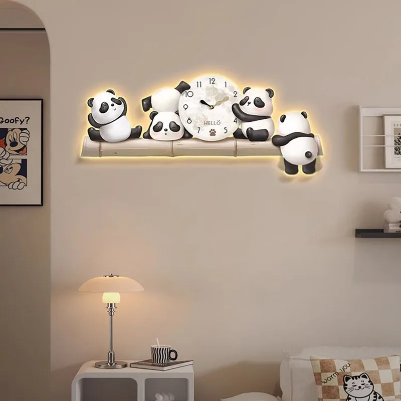 

China Panda Wall Clock Hanging Modern Design Battery Quiet Wall Clock Glass Cute Animal Reloj Pared Decorativo Home Decoration