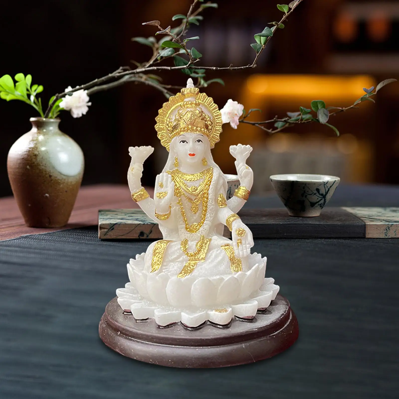 Hindu Goddess Lakshmi Statue Indian Goddess Feng Shui Decor Desktop Ornament for Table Bookshelf Office Cabinet Diwali Gift