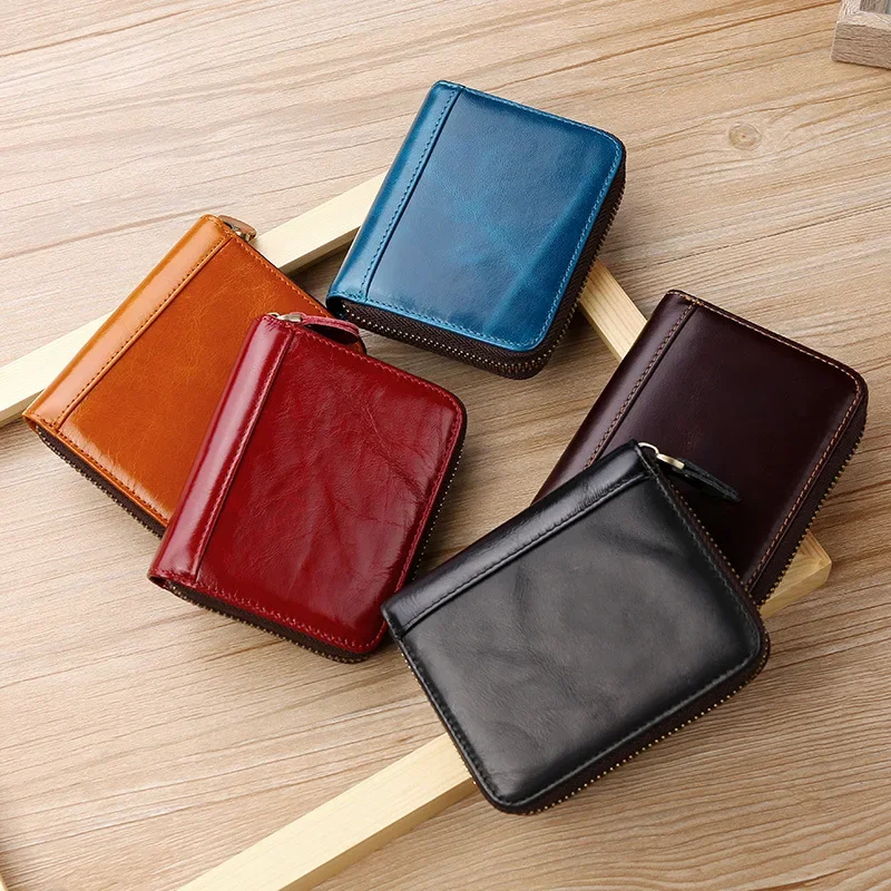 

Anti-theft Brush Japanese Fashion Oil Wax Cowhide RFID Organ Card Bag Real Cowhide Coin Wallet Simple Business