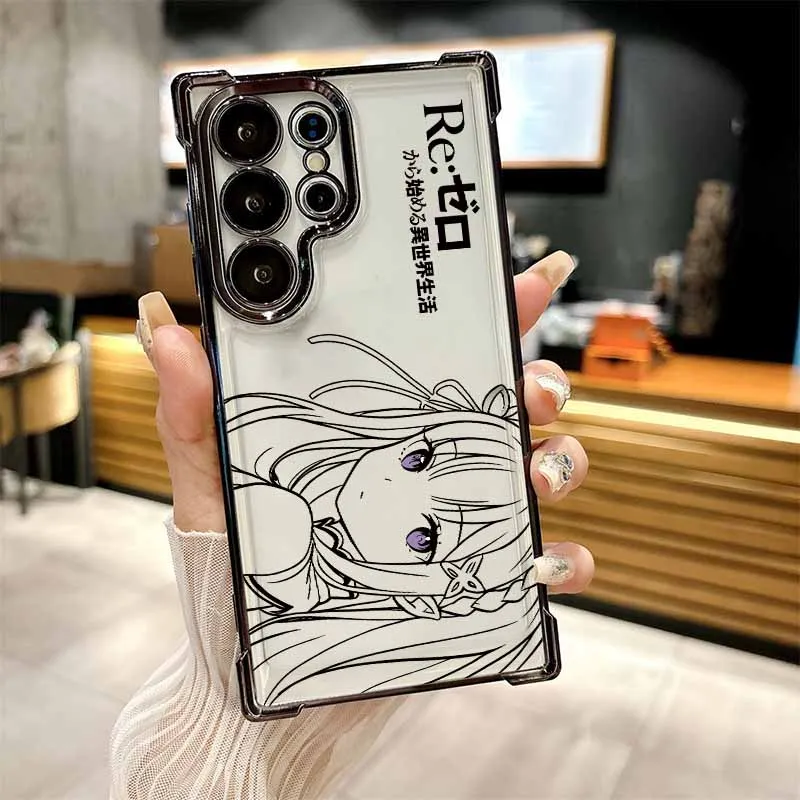 Anime Cute Rem Emilia Plating Anti-Fall Phone Case