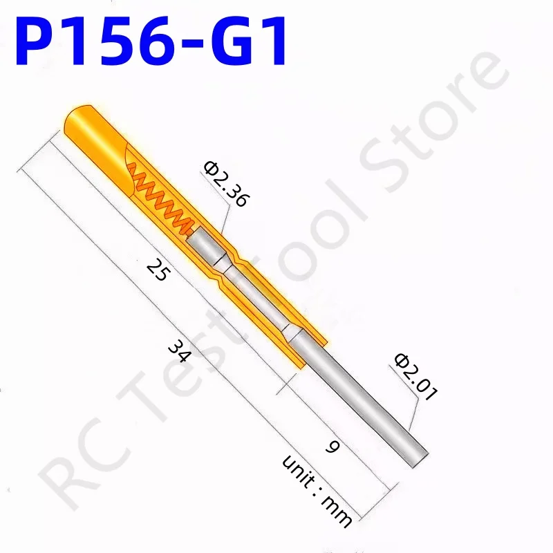 20/100PCS P156-G1 Spring Test Probe Pogo Pin Spring Test Pin 34mm Needle Dia 2.36mm Test Probe Flat Head Dia 2.01mm P156-G