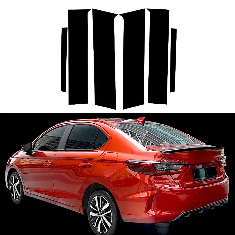 

6Pcs For Honda City GN1/2/3/5/6/7 Sedan/Hatchback 2020-2023 Door Window Glossy Black Pillar Posts Cover Trim Car Stickers