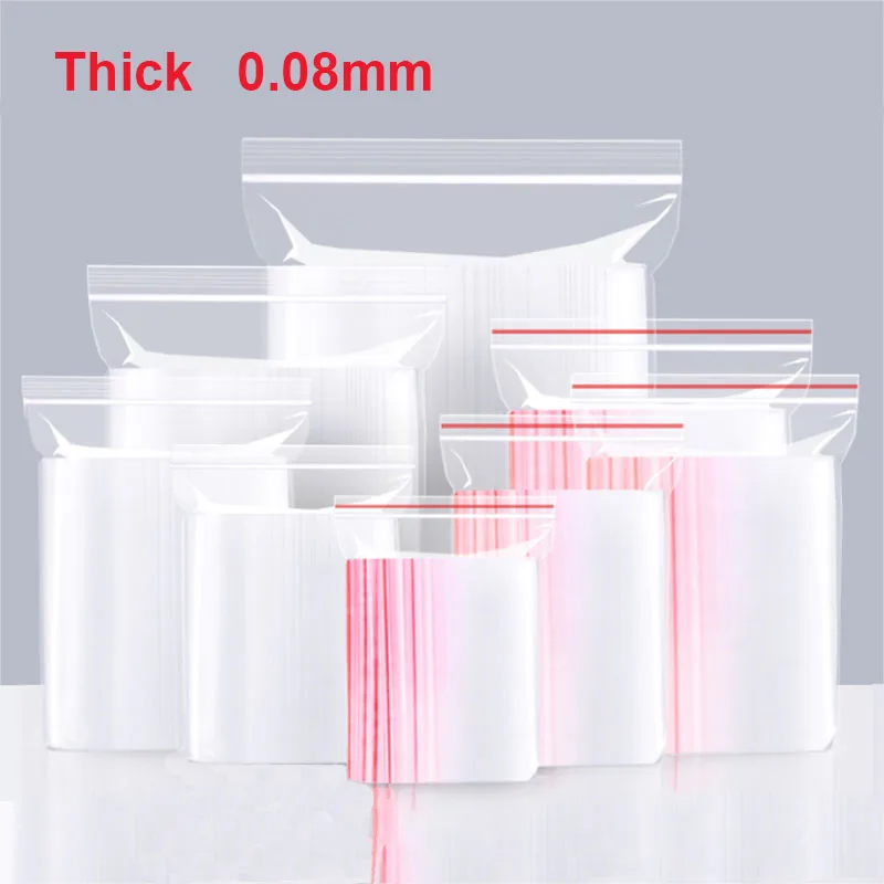 

30/50/100Pcs/lot Thick 0.08mm Clear Self Sealing Bag Resealable Zip Lock Bags PE Food Storage Package Transparent Plastic bag