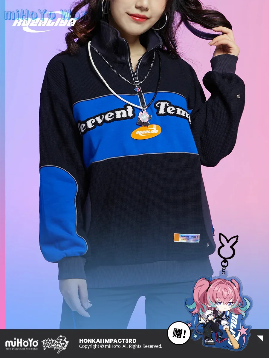 

MiHoYo Official Honkai Impact 3 Cosplay 8-BIT Coat Fanatical Blues Doujin Couple Hoodies Hip Hop Top Unisex Birthday Xmas Gifts
