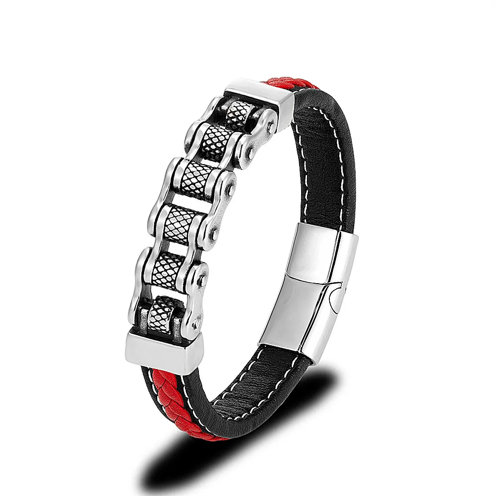 MKENDN Punk Men Biker Chain Braided Genuine Leather Bracelet Stainless Steel Magnetic Buckle Bracelet Gifts Homme Pulseras - Image 6