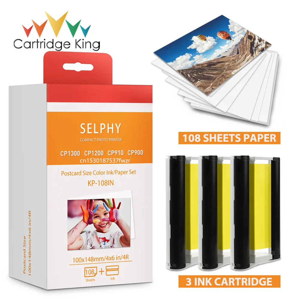 Ensemble d'encre et de papier compatible avec les documents IL Selphy,  CP1500, CPlingCP1200, CP910, CP900, Imprimante photo KP 108IN KP-36IN 6  pouces