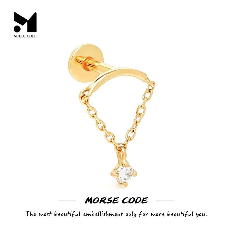 

MC Single 925 Sterling Silver Zircon Tassel Chains Flat Stud Earring For Women Piercing Cartilage Earring Jewelry Gifts Brincos
