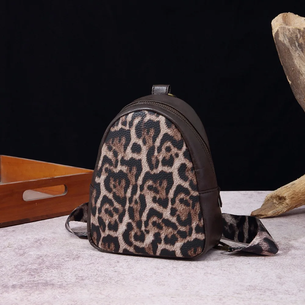 Leopard PU Leather Convertible Backpack Crossbody Bags Women Fashion Vintage Sling Bag Female Casual Versatile Mini Backpack