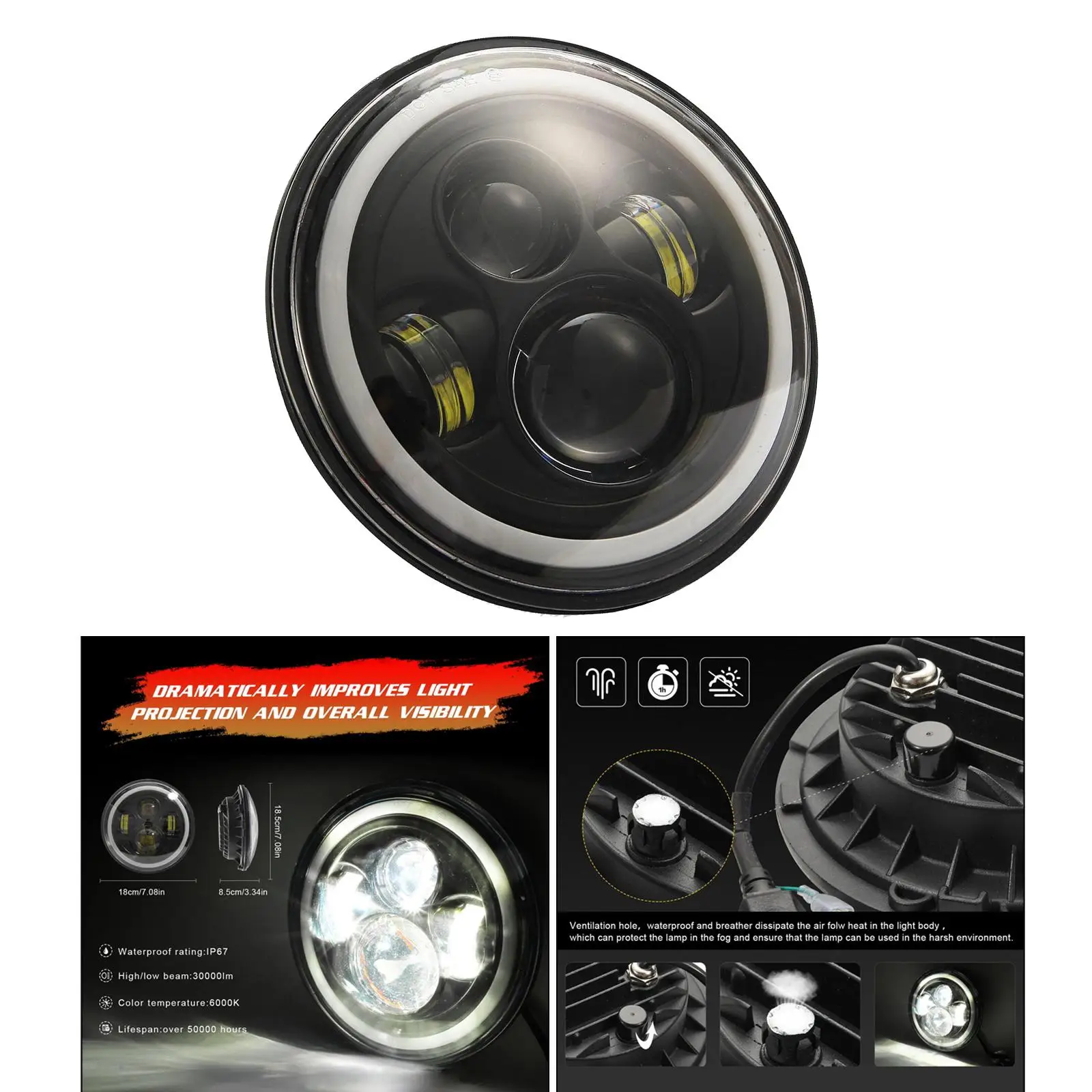 2x7Inch Round Headlights 200W Amber Turn Lights for Jeep Wrangler