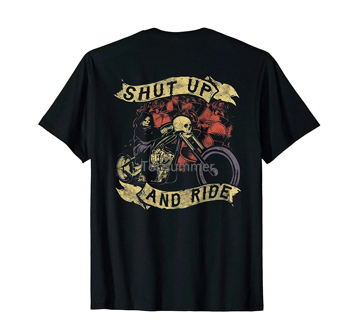 

Shut Up And Ride Skull Motorcycle Shirt Biker Grim Reaper T-Shirt