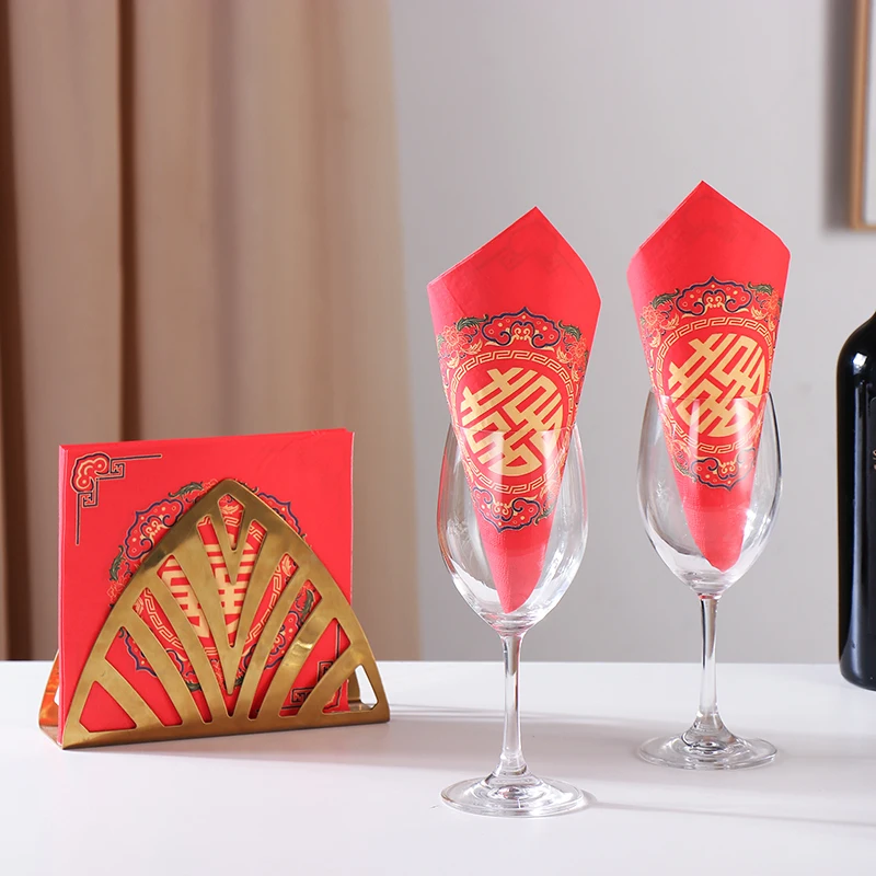 20pcs/pac 2-Pl Chinese Red Double Happiness Napkins Printed Tissue Paper Wedding Wine Glasses Flower Arrangement