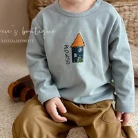 Autumn Base Shirt Fashion Casual New Style Round Neck Tops 1-6Age Kids Printing Tops Toddler Simple Loose Long Sleeve TShirt 6