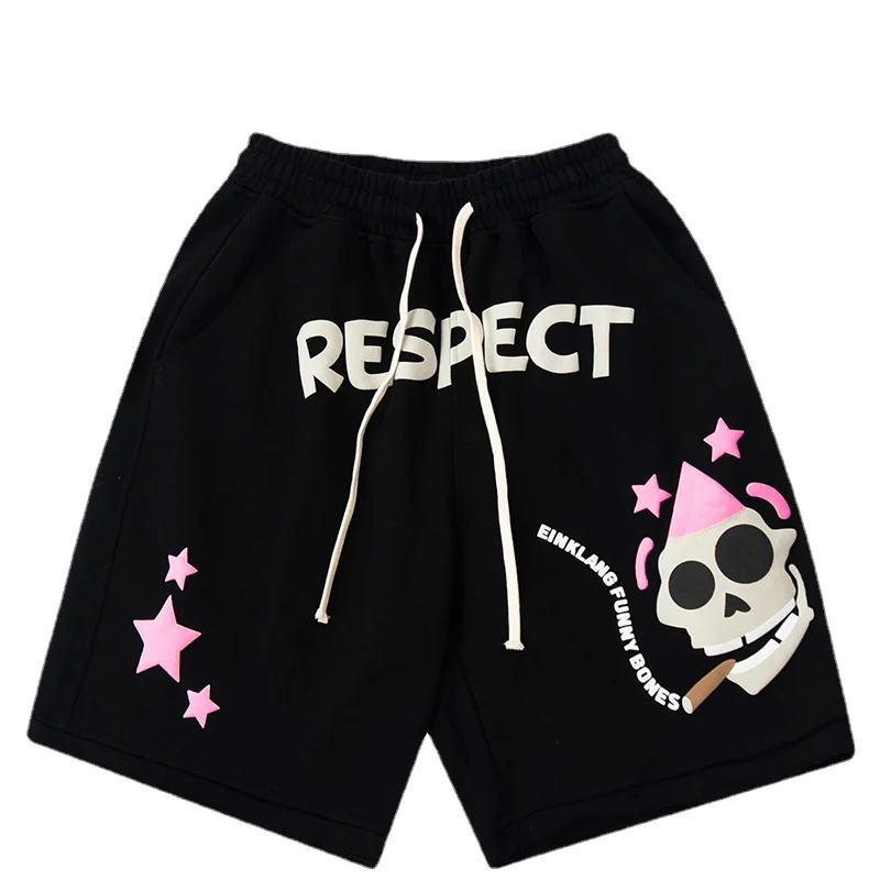 

Harajuku Style Men's Streetwear Hip Hop Elastic Waist Lace Up Shorts Loose Casual Cropped Pants Black Brown gothic clothes