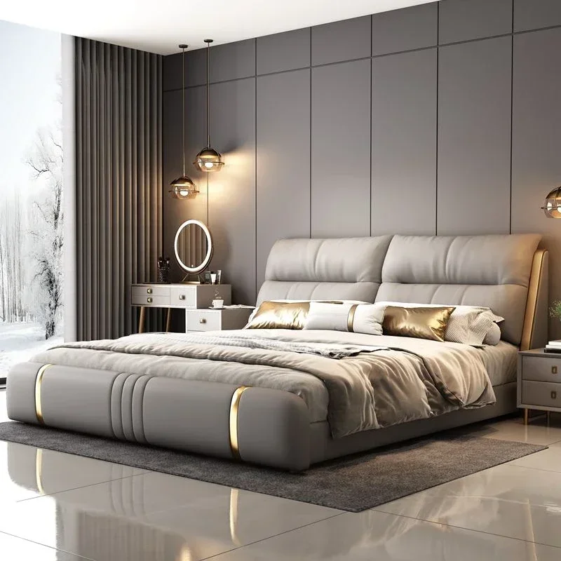 Pretty Elegant King Size Bed Modern Storage Italian Villa Bed Headboards Comferter Camas Bedroom Set