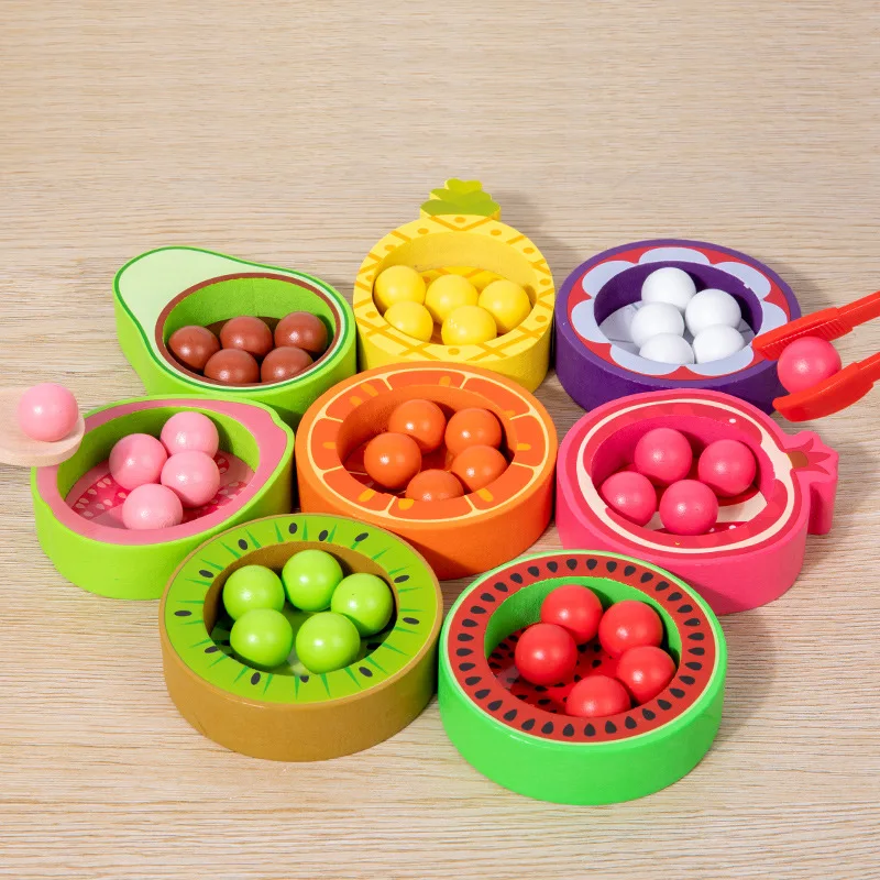 Children Fun Fruit Counting Color Classification Cup Early Education Bead Clip Game Exercise Fine Motor Educational Toys