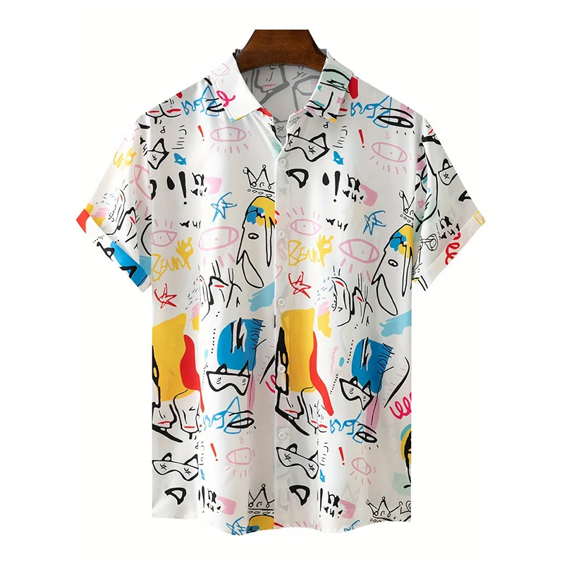Colorful Abstract Graphic Aloha Shirt For Men Coconut Tree Ball Game 3D Printed Blouse Women Kids Short Sleeve Hawaiian Shirts 3