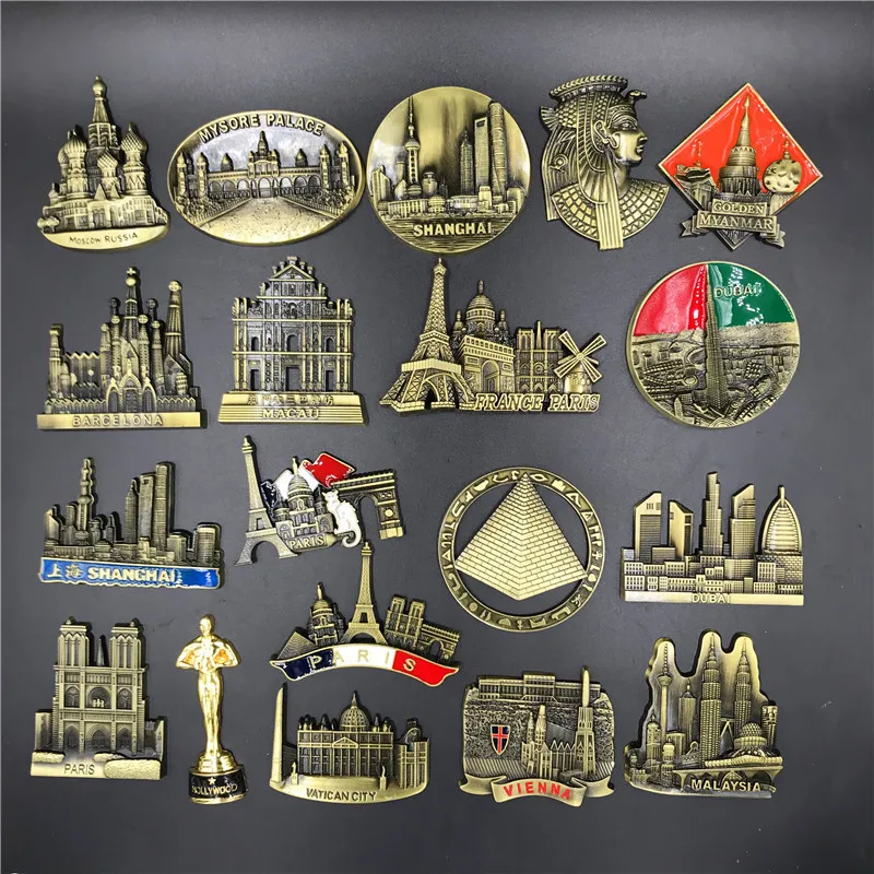 

World Famous Landmarks Metallic Fridge Magnets France Italy Resorts Magnetic Stickers for Message Board Travelling Souvenirs