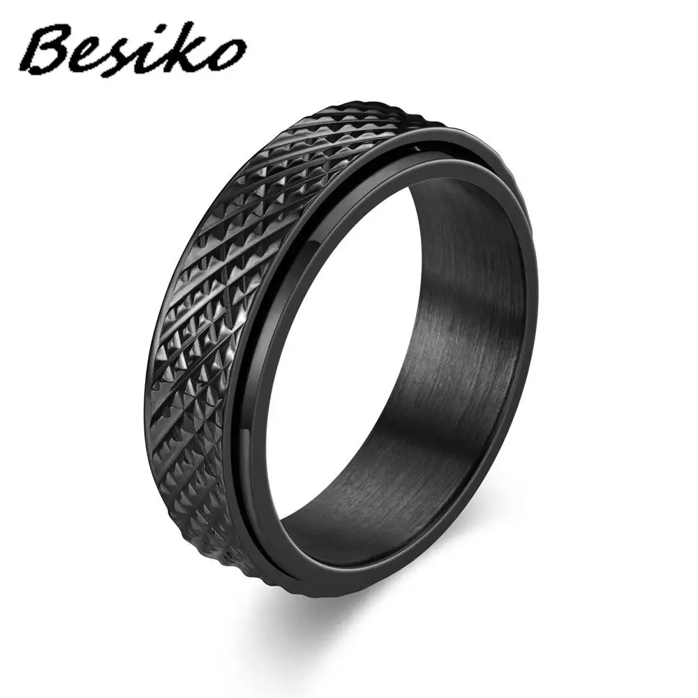 Besiko Anti Stress Anxiety Fidget Spinner Couple Rings For Lovers Rotating Stainless Steel Wedding Band Knuckle Ring Jewelry 3