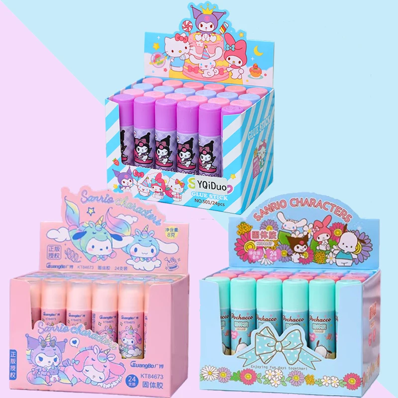 4/24pcs Sanrio 헬로 키티 솔리드 접착제 멜로디 Kuromi 슈퍼 강한 접..