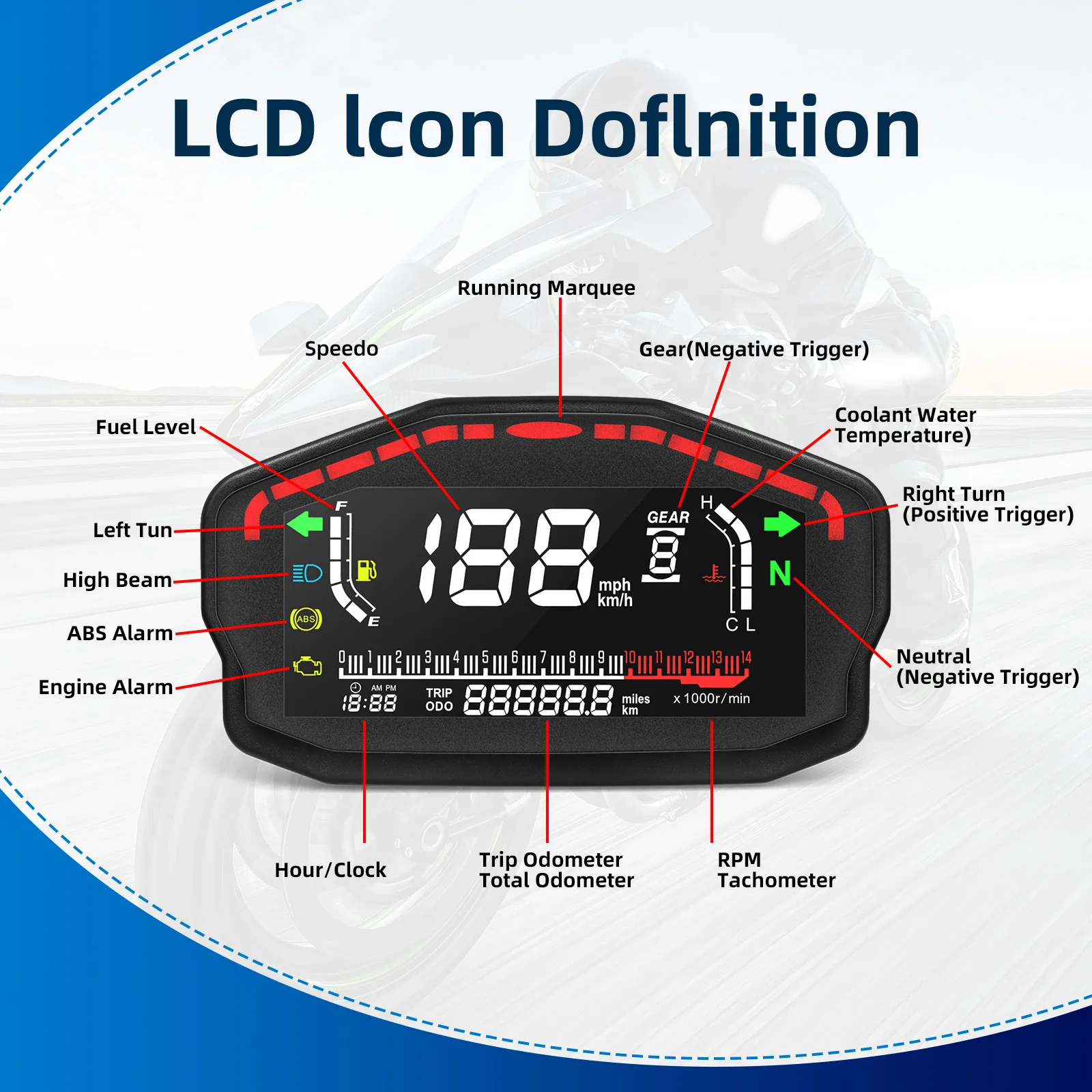 Universal LED Motorcycle Speedometer Digital Odometer 2,4 Cylinders RPM Tachometer For Honda Ducati Kawasaki motorcycle speedometer