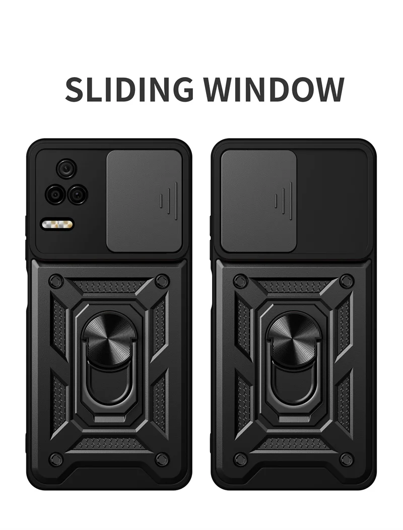 Magnetic Ring Bracket Armor Back Cover with Slide Camera Protector