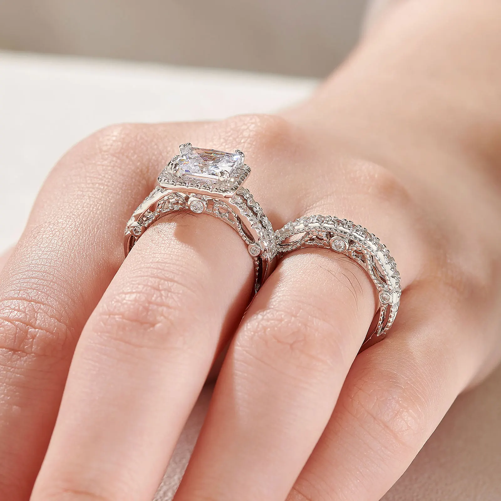 2.26 CT Simulated Diamond Bridal Wedding Engagement Ring Set 14K White Gold  Over
