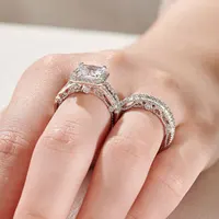 Newshe Vintage Wedding Rings for Women Solid 925 Sterling Silver 4Ct Princess Cut 5A Cubic Zircon 2Pcs Bridal Set Fine Jewelry - Image 5