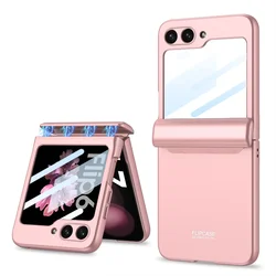 Premium Magnetic Hinge Protection Case with Built-in Screen Protector - Shockproof Cover for Samsung Z Flip Series (Pink)