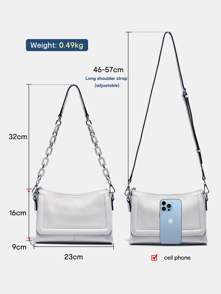 Zency Acrylic Chain Handbag Soft Leather Top-Handle Women's Luxury Small Underarm Crossbody Bag White Fashion Shoulder 3