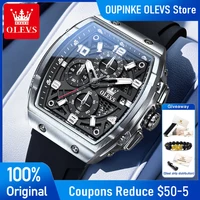 OLEVS 2976 Mens Watch Fashion Silicone Strap Tonneau Chronograph Quartz Watch Waterproof Luminous Sports Date Watches Gift Reloj