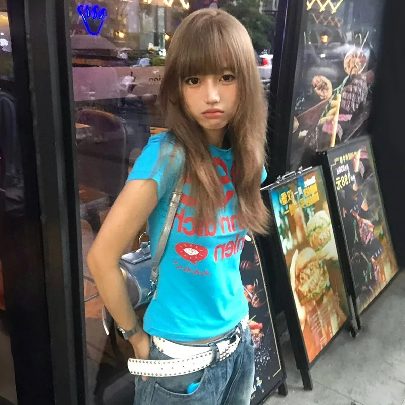Y2K Letter Print Short Sleeve Crop Top Tee for Vintage Harajuku Street Style — photo 2