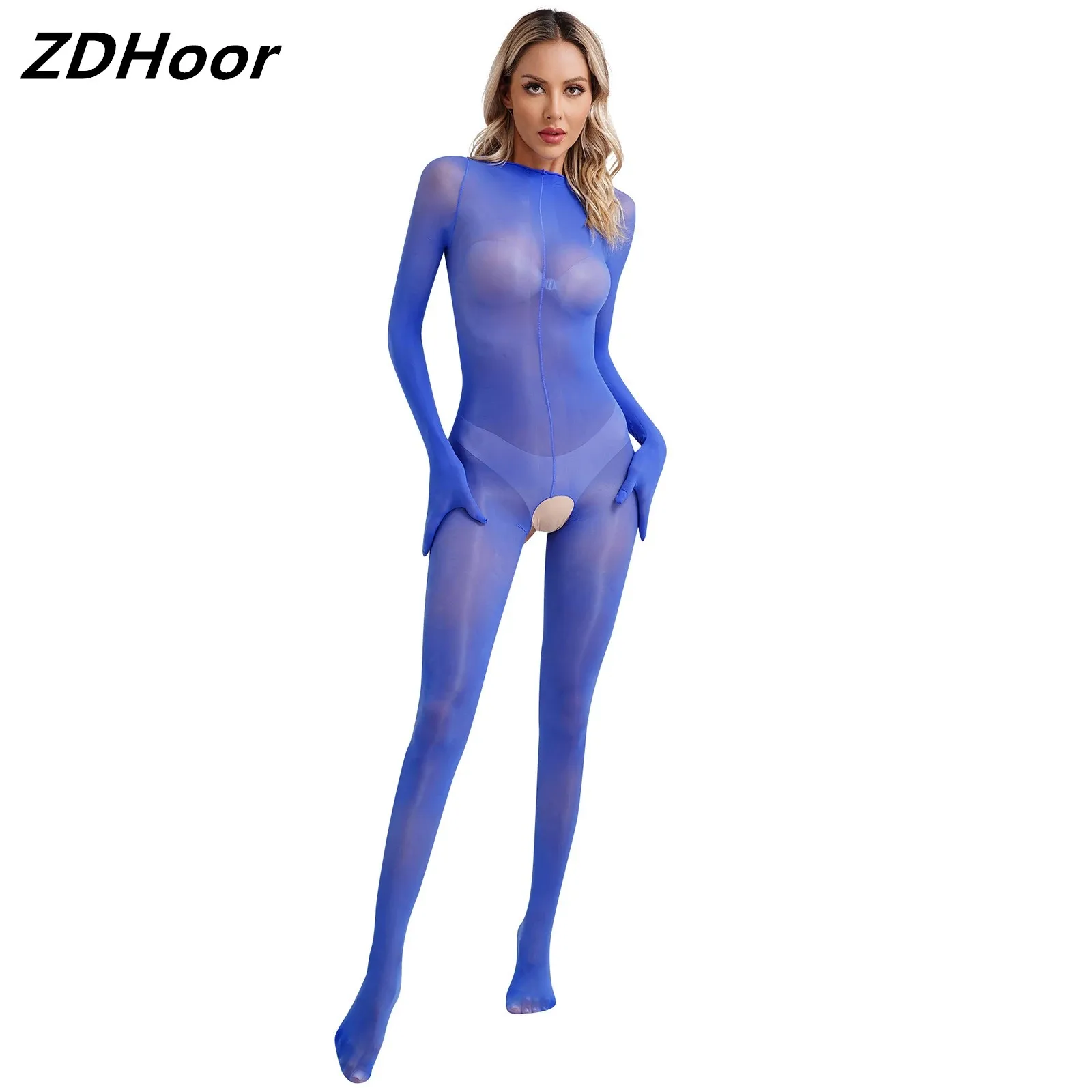 

Womens Naughty Bodysuit Full Body Covering Open Crotch See Through Bodystockings Unitard High Stretchy Pantyhose Jumpsuit