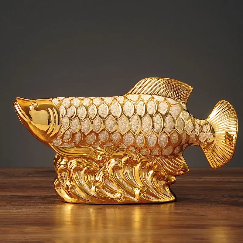 

Creative Room Crafts Decoration European Decorations Figurines Arowana Ceramic Decor Gold Handicraft Wedding Porcelain