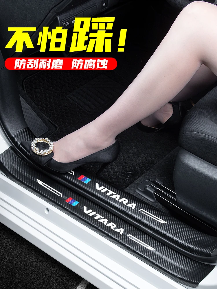 

For Suzuki Vitara 2015 2016 2017 2018 2019 2020 Door Sill Pedal Scuff Plate Leather Guard Protector Car Styling Sticker Q