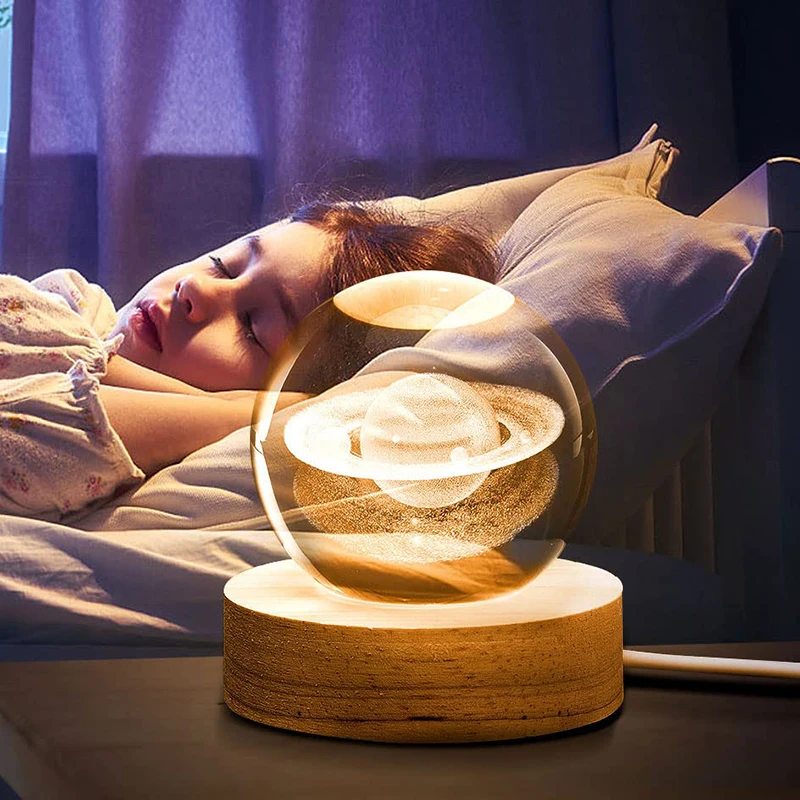 Usb Led Night Light Galaxy Crystal Ball Lampada Decorazione 3D Planet Moon Lamp Home Desk Decorazione Della Camera Da Letto Regalo Di Capodanno