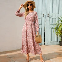 Robe longue en mousseline de soie pour femmes, style bohème décontracté, manches longues, taille haute, pour la plage, motif floral, automne 4