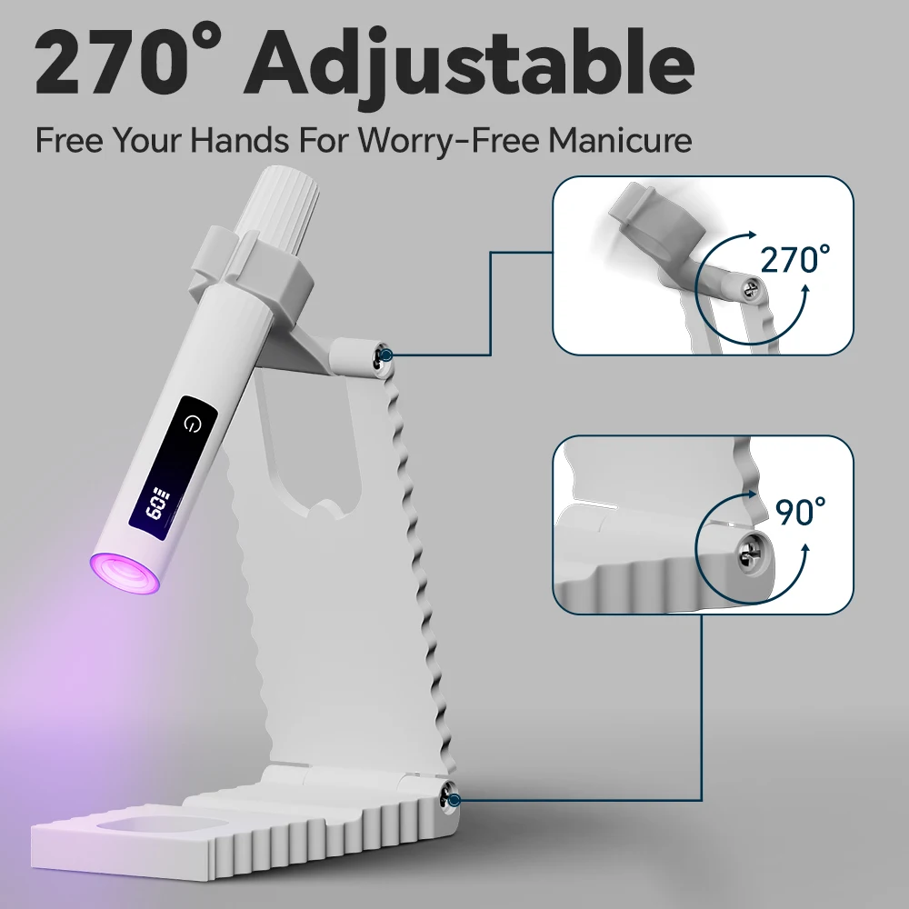 Portable UV Nail Light Handheld Nail Lamp with Timer, Adjustable Stand and LED Indicator, Rechargeable Nail Dryer for Nails Art